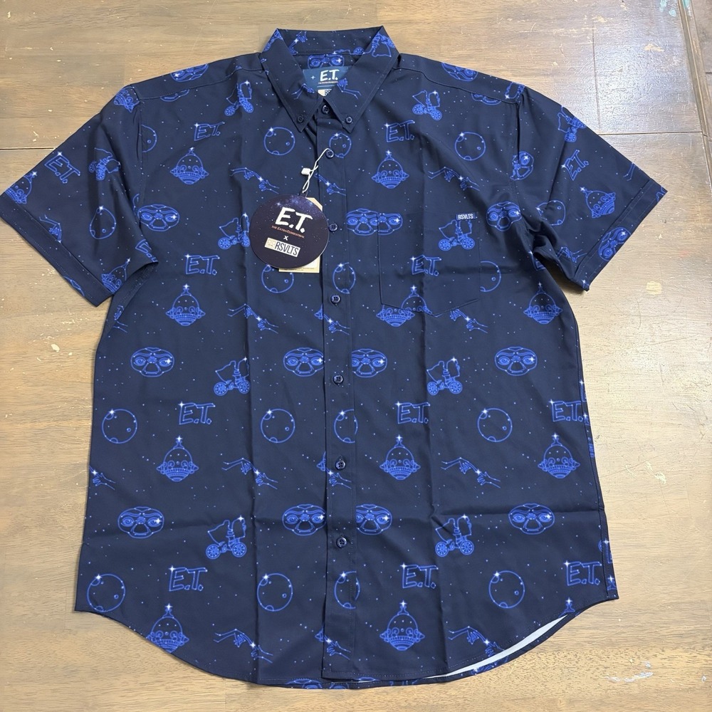 RSVLTS E.T. Men's Button Up Kunuflex Shirt Size XL Short Sleeve Blue Print NEW - Picture 5 of 10